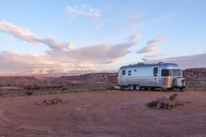 shiny RV in the desert